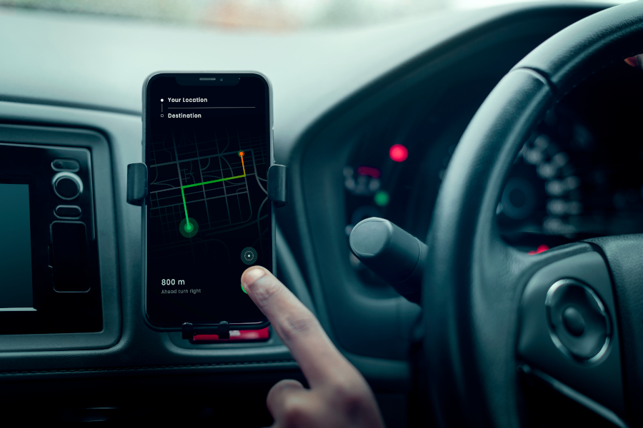 Gps navigation system on a phone in a self-driving car